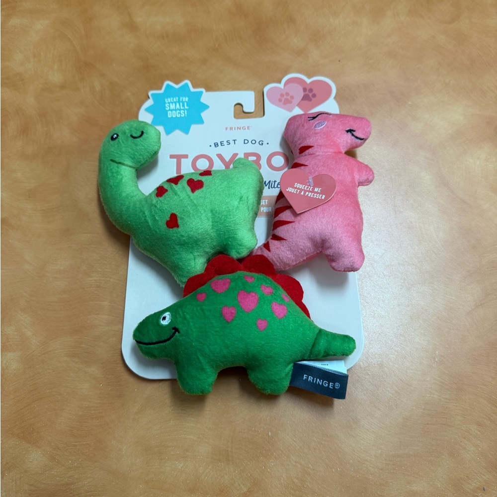 Fringe Studio Green and Pink Dinosaur Dog Toy Plush Trio